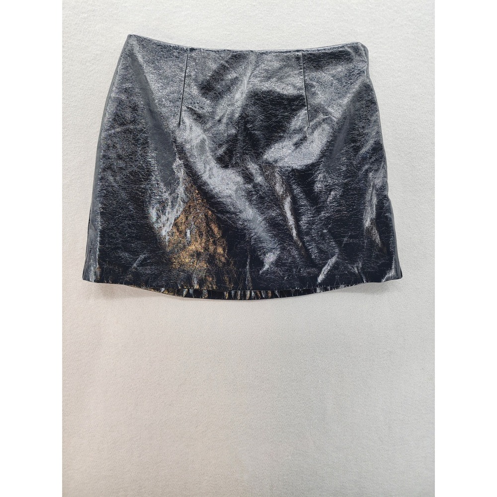 Abercrombie & Fitch Vegan Leather Metallic Crackle Mini Skort Silver Black Med